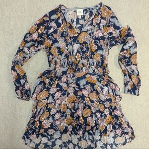 Knox Rose Women's Midi Lightweight Sleeved Dress Navy and Mustard Floral Size XL